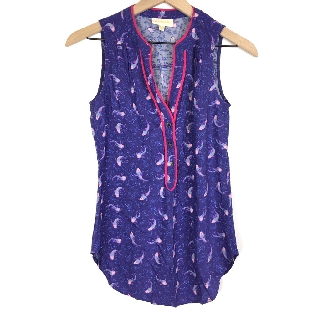 MODCLOTH Top Blouse Tank Sleeveless Stylista au Soleil Koi Fish Boho Size XXS